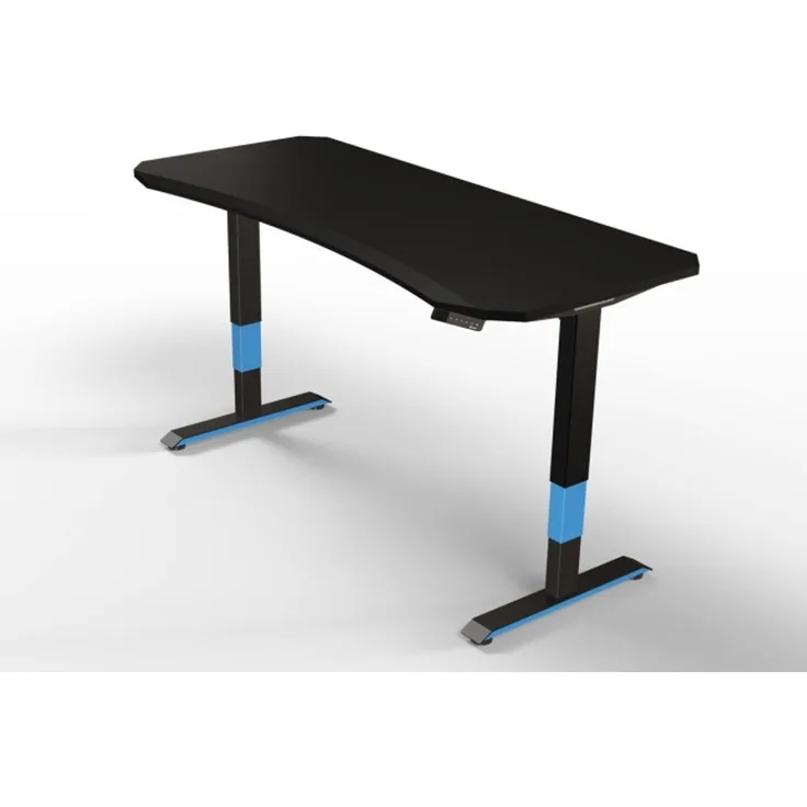 Ergotopia Desktopia GG I Höhenverstellbarer Gaming-Tisch I Midnight Black curved I 160x80 cm I Gestell Schwarz-Rot I Bis zu 125 kg Belastbar