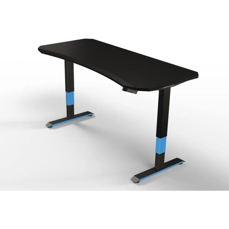 Ergotopia Desktopia GG I Höhenverstellbarer Gaming-Tisch I Midnight Black curved I 160x80 cm I Gestell Schwarz-Rot I Bis zu 125 kg Belastbar