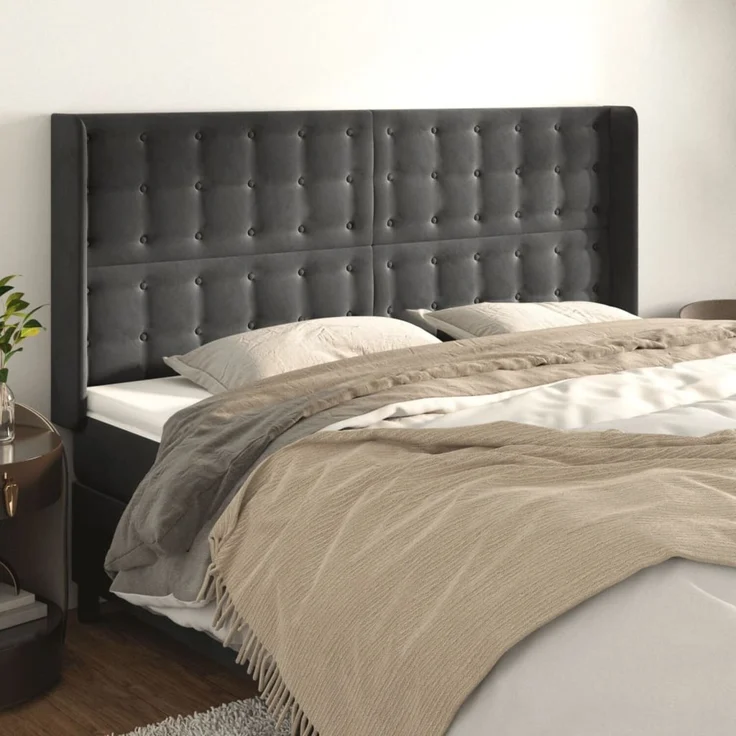 vidaXL Kopfteil mit Ohren Dunkelgrau 203x16x118/128 cm Samt 3120081 – Bild 1