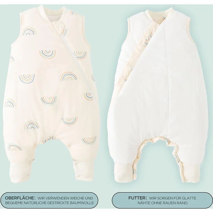 Duomiaomiao Baby Schlafsack, 1x Ganzjahresschlafsack, 1.5tog Kleiner Regenbogen, 95cm / Baby Körpergröße 100-110cm, Baumwolle – Bild 5