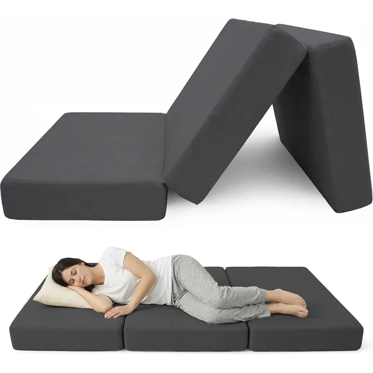 POKAR Klappmatratze 3-teilige Faltmatratze Wasserdicht Camping Matratze Gästematratze Feldbett Klappbett Gästebett Bodenmatratze Schlafmatratze 80 x 195 x 15 cm, Anthrazit