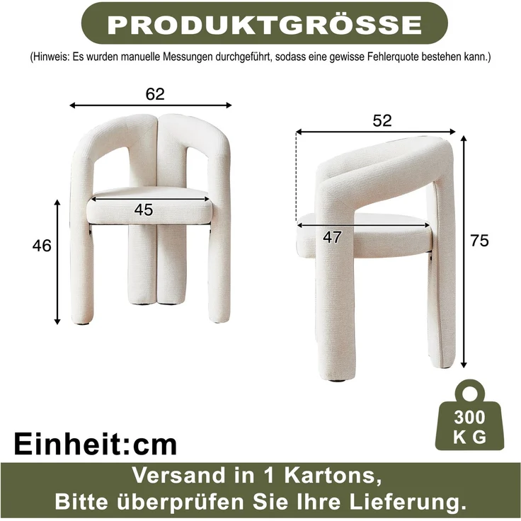 Esszimmerstuhl aus Chenille mit Armlehnen, 62x52x75 cm, Beige – Bild 4