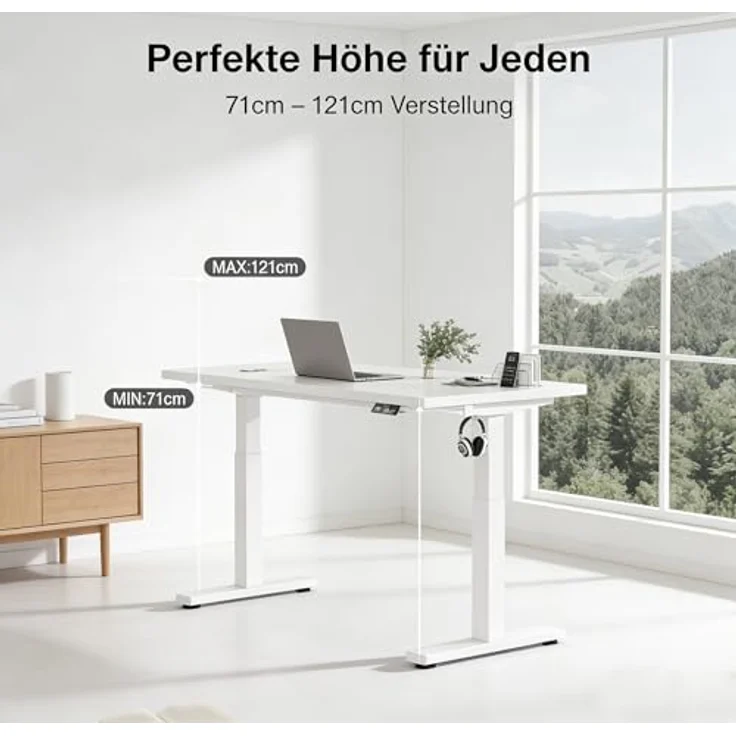 Devoko Höhenverstellbarer Schreibtisch 160x80 cm elektrisch, Höhenverstellung 71-121 cm mit Smart Control, 120 kg Tragkraft, für gesundes Arbeiten – Bild 4