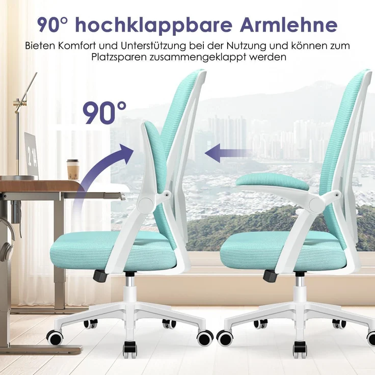 Bürostuhl Lendenstütze Armlehnen Wippfunktion 150kg Blaugrün Model 2 – Bild 7