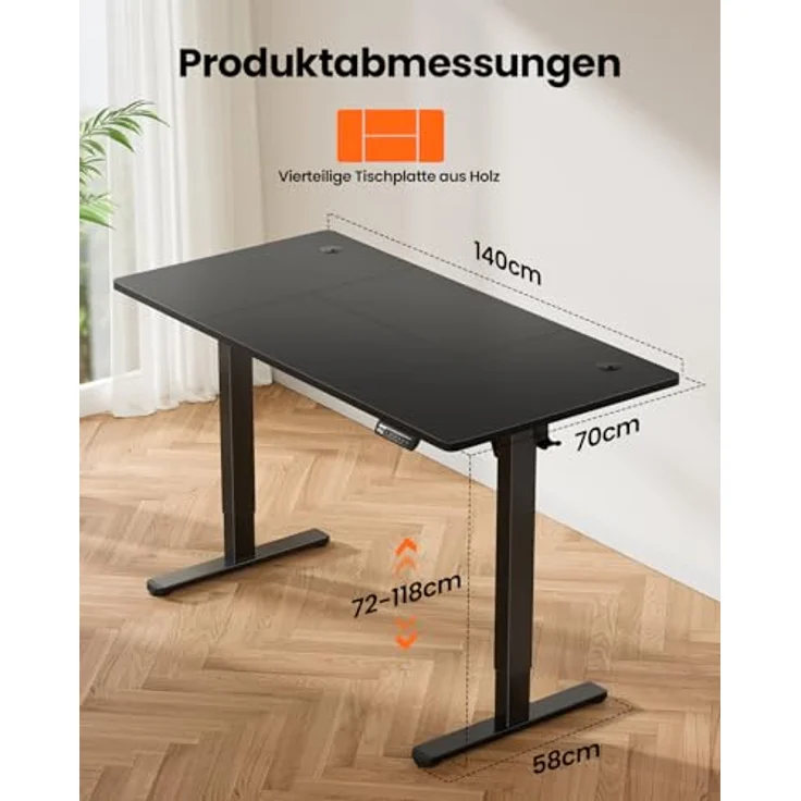 ErGear Elektrisch Höhenverstellbarer Schreibtisch 140x70 cm, Schreibtisch Höhenverstellbar mit 4 Memory-Funktion, Gaming Tisch mit Vierteilige Tischplatte – Bild 7