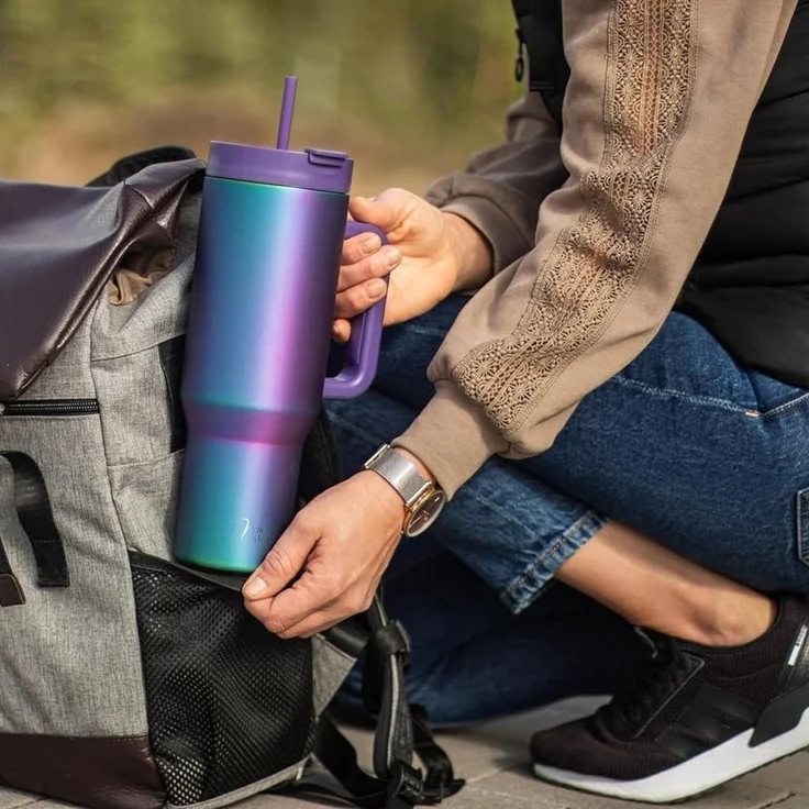 Milu Thermobecher Edelstahl Tumbler To Go 1200 ml, mit Strohhalm und Henkel – Bild 2