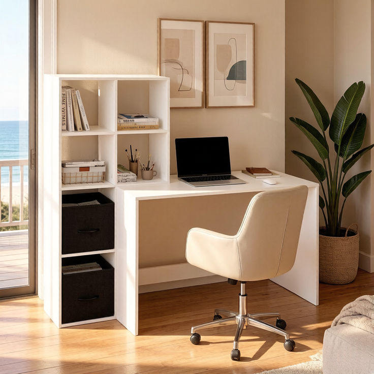Multifunktionale Schreibtisch,Bürotisch,Computer-Schreibtisch,Spieltisch,Arbeitstisch,Schreibtisch(nur mit Schreibtisch)--Weiß--140.5x50x134cm--YOUDENOVA – Bild 2