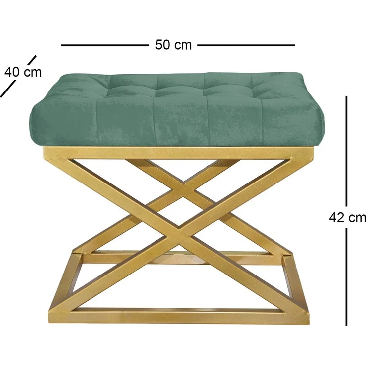 Atelier Del Sofa Stylish Pouffe with Metal Frame, 50 cm Width, 42 cm Height, 40 cm Depth | 100% Polyester Babyface, Elegant Gold & Green Design | Perfect for Modern Living Spaces – Bild 2