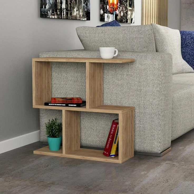 Dmora - Wohnzimmertisch Polyh, Niedriger Wohnzimmertisch, Kaffeeregal, Couchtisch für Sofa, 60x20h60 cm, Eiche