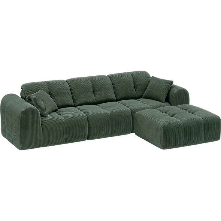 skølm 'Vanaheim' Sofa 3 Sitzer mit Hocker & 2 Kissen, Cloud Sofa dunkelgrün, Cord, Vollschaumcouch mit Federkern und Vakuum-Kompression, kein Aufbau erforderlich – Bild 11