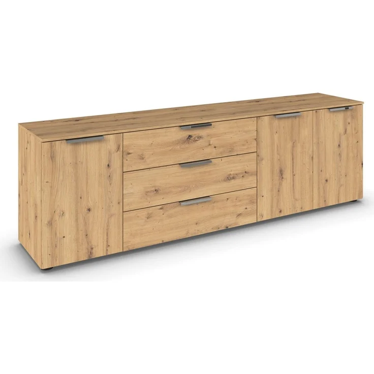 Rauch Möbel Flipp, Sideboard, TV-Schrank, Kommode mit Stauraum, Eiche Artisan, 3-türig, 3 Schubkästen, Griffe chrom, 199 x 61 x 42 cm – Bild 2