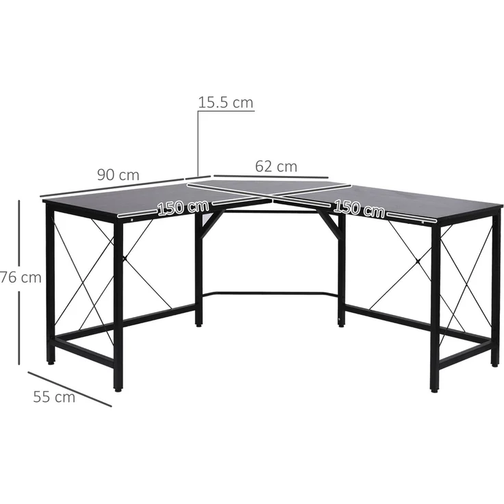 Computertisch L-Form Eckschreibtisch 150x150x76cm MDF Schwarz, moderner Winkelschreibtisch für Büro & Home Office--Schwarz--150x150x76cm--YOUDENOVA – Bild 3