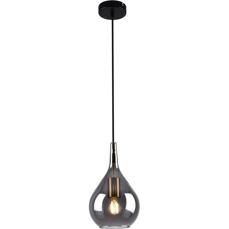 näve Pendelleuchte Gota, ohne Leuchtmittel, Rauchglas D: 20cm, exkl. 1x E27, H: 150cm, Baldachin und Kabel schwarz – Bild 5