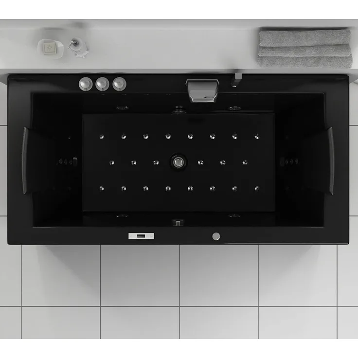 Luxus LED Whirlpool Badewanne SET 182x90 cm BLACK+Heizung+Hydrojet-schwarz