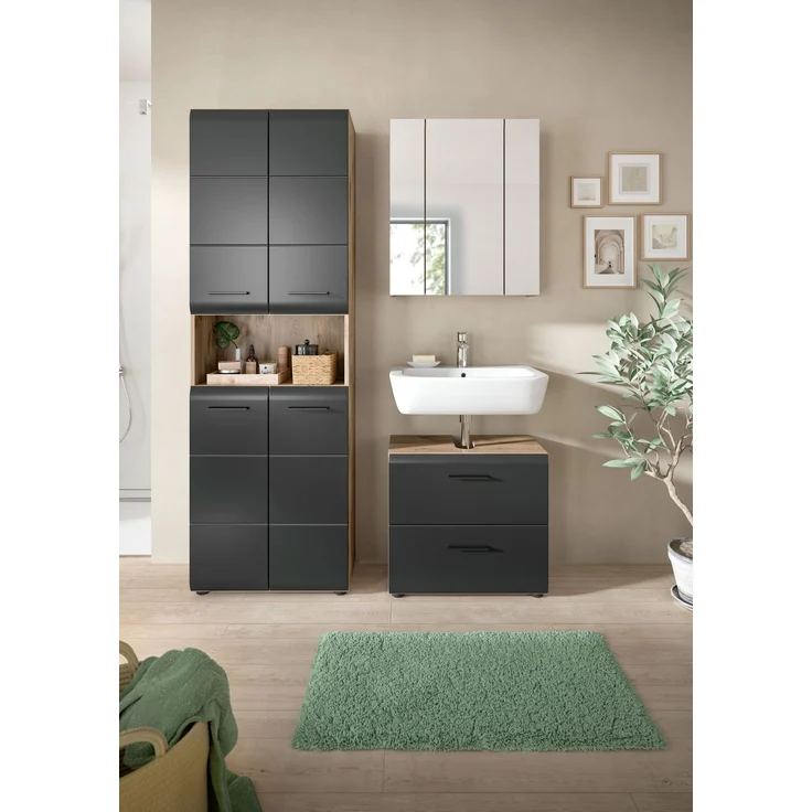 Badkombination (B/H/T: 135x185x30 cm) in schwarz matt und Nox Oak Nachbildung – Bild 6