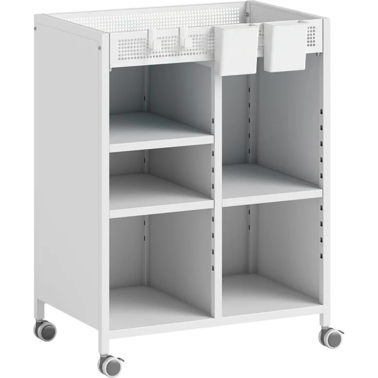 Bücherregal aus Metall auf Rollen mit verstellbaren Böden, 53x34x69,5 cm, Weiß – Bild 4