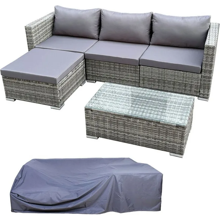 SVITA Loungeset QUEENS, (Set, 6-tlg, Garten-Lounge), modular stellbar, breite Armlehnen, Set mit Abdeckhaube, Grau