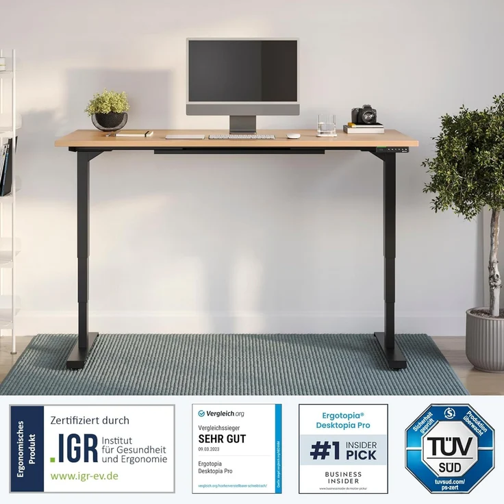 Desktopia Pro X - Elektrisch höhenverstellbarer Schreibtisch / Ergonomischer Tisch mit Memory-Funktion, Buche, Gestell Grau, 180x80 cm – Bild 3