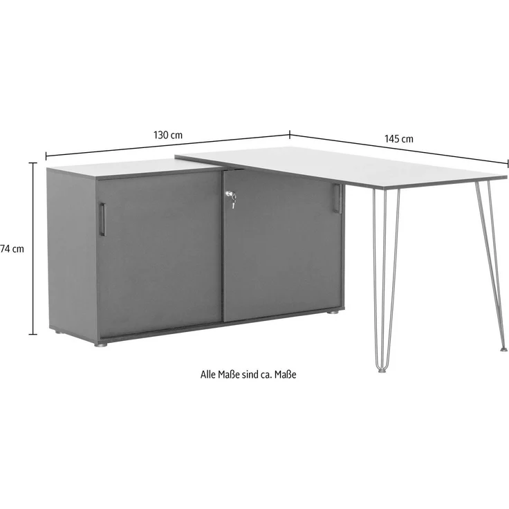 Schildmeyer Ekko Eckschreibtisch, Holzwerkstoff, schwarzmatt, 130 x 145 x 73,8 cm – Bild 3