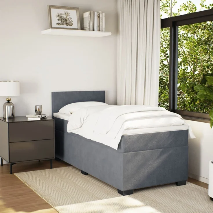 vidaXL Boxspringbett mit Matratze Dunkelgrau 90x200 cm Samt 3288505 – Bild 5