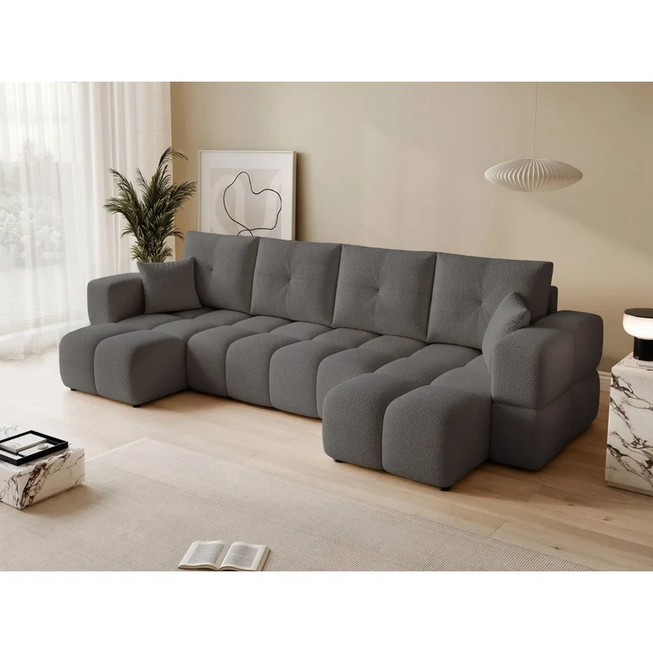 yourhouse24 Wohnlandschaft BUENO U im Glamour-Stil – Trend-Bouclé, Schlaffunktion & Bettkasten, mit Schlaffunktion und Bettkasten, Seite universal – Bild 3