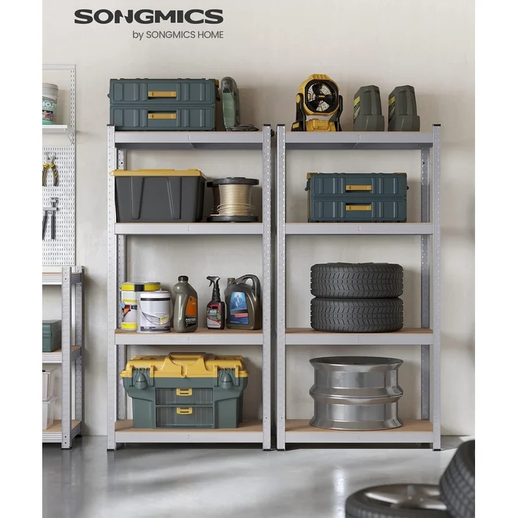 Songmics Schwerlastregal, 2er Set, Kellerregal, Lagerregal, 40 x 80 x 160 cm, Regal mit Stahlgestell, bis 520 kg belastbar, 4 verstellbare Ablagen, silbern GLR044E02 – Bild 2