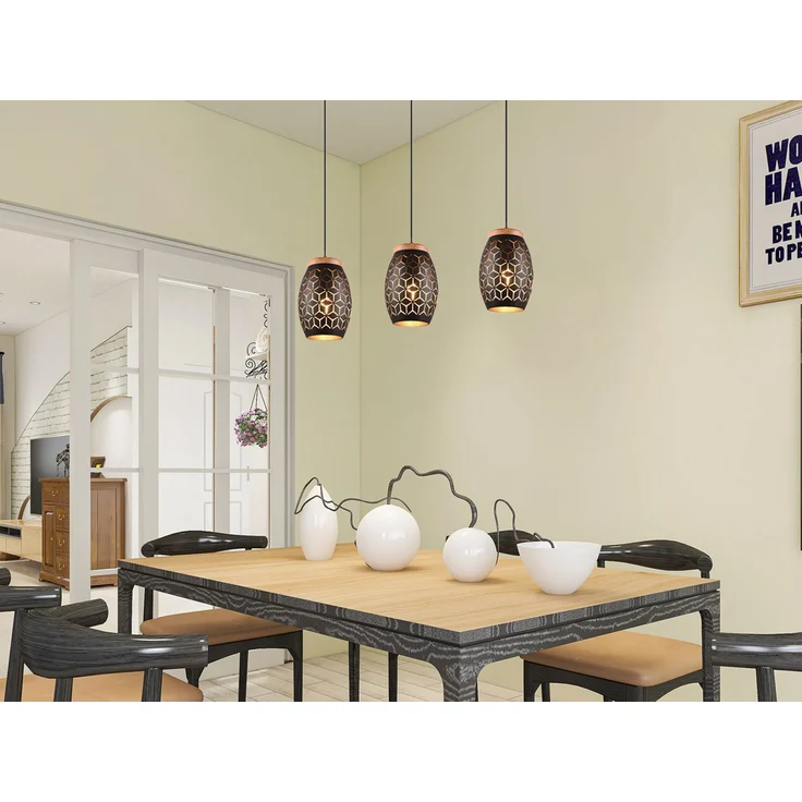 Trio Leuchten Pendelleuchte Bidar 3xE27, schwarz, gold – Bild 5