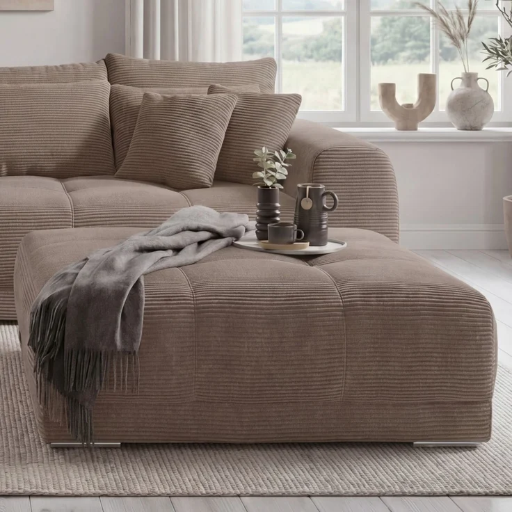 Polsterhocker XXL für Big-Sofa 120x120, Federkern Polstersitz Cord Braun Taupe – Bild 2