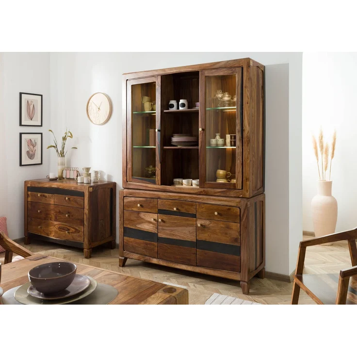 Buffet Sheesham 140 x 45 x 200 dunkelbraun lackiert ANCONA #245 – Bild 2