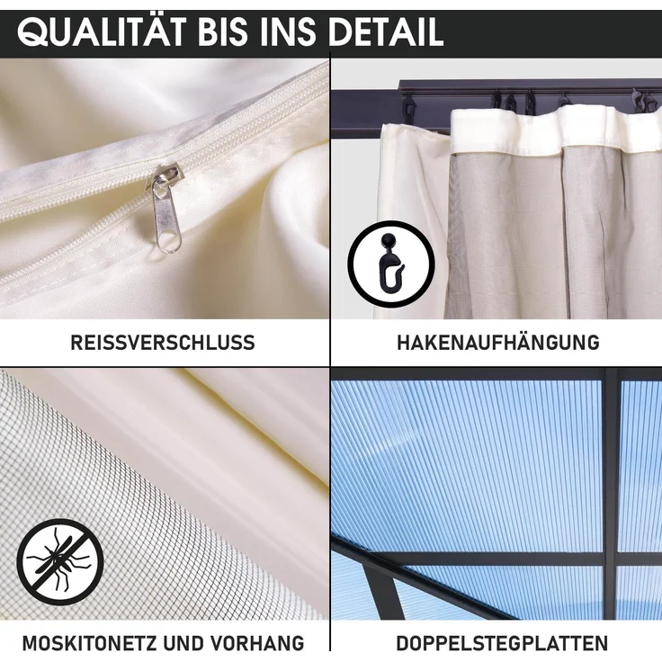 BRAST Pavillon Aluminium Pagode 3,5x3,5m Beige inkl. Moskitonetz festes Dach wasserdicht stabil UV-Schutz – Bild 5