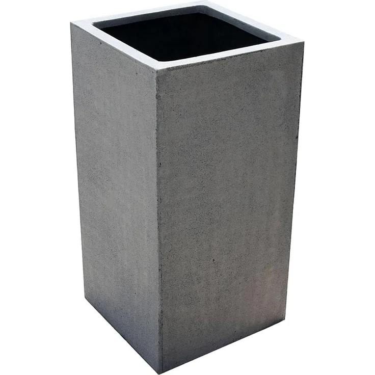 VIVANNO Pflanzkübel Fiberglas BLOCK Säule, Grau Beton-Design 30x30x60 cm