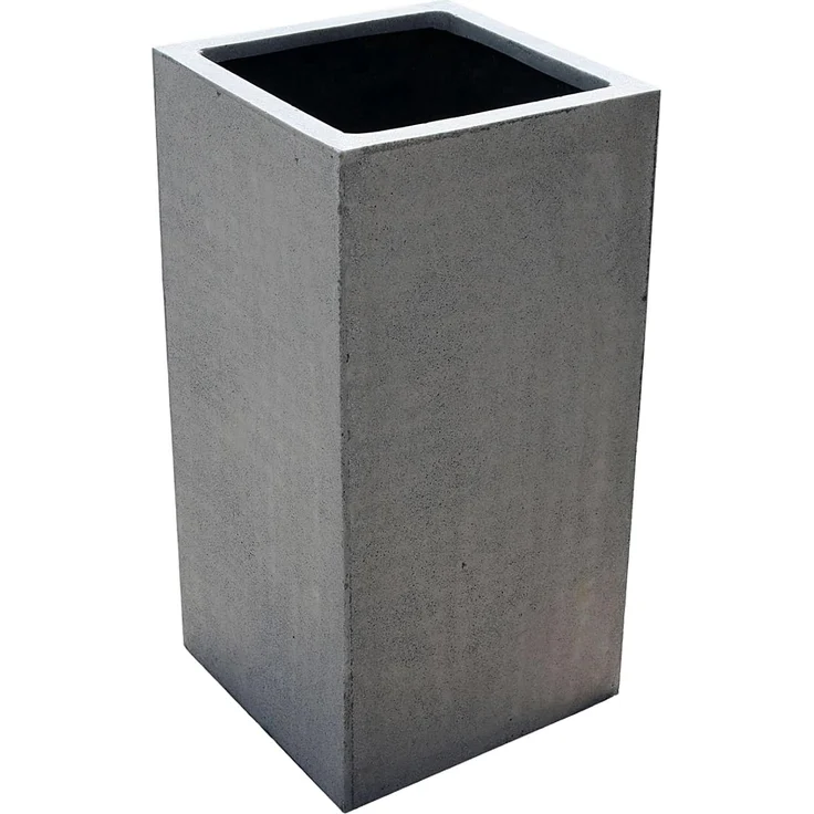 VIVANNO Pflanzkübel Fiberglas BLOCK Säule, Grau Beton-Design 30x30x60 cm