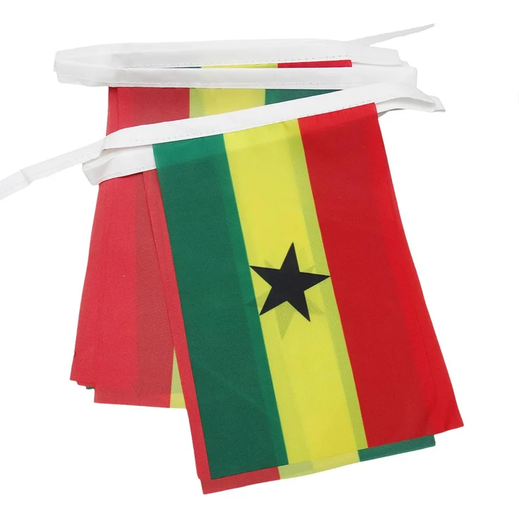 AZ FLAG - Fahnenkette Ghana 6 Meter Mit 20 Flaggen - 21x14 cm - Republik Ghana Girlande Flaggenkette 14x21 cm