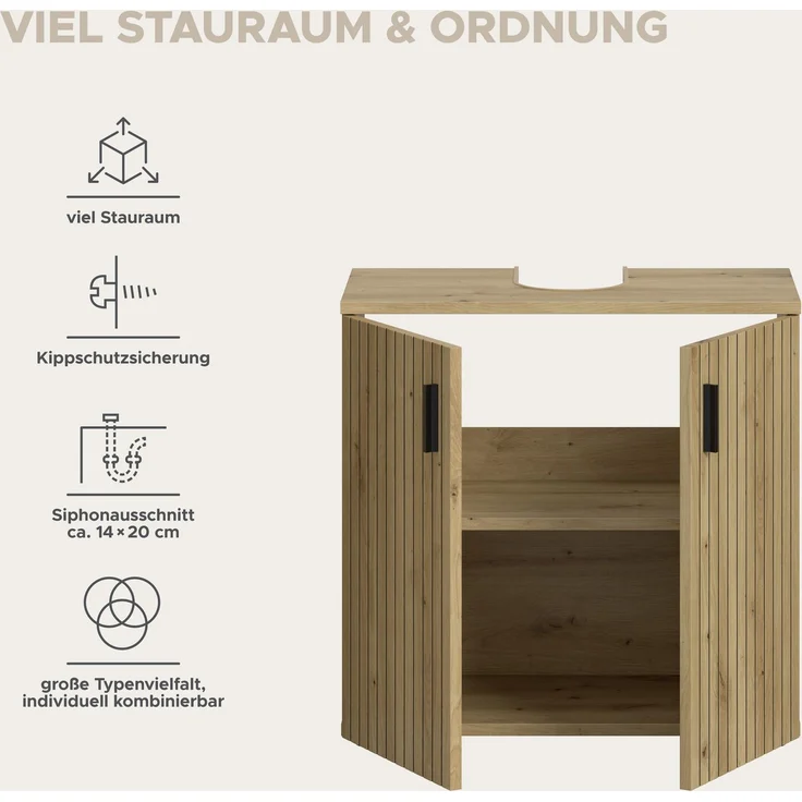 Waschbeckenunterschrank B/H/T: 60x59x30 cm in Artisan Oak Nachbildung und -- – Bild 9
