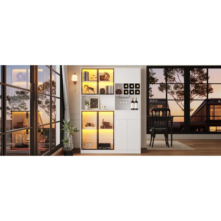 ZUBALIYA Schrank 140x30 cm mit LED-Beleuchtung mit Schubladen in Weiß, ideale Lösung für kleine Räume, robuste Verarbeitung, langlebige Materialien, einfache Selbstmontage – Bild 5