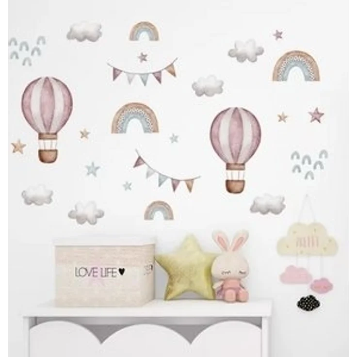 Montegoni Wandsticker Aquarell Rosa ballon & Regenbogen Wandaufkleber – Dekorative Wolken, geeignet für Kinderzimmer, Babyzimmer, Wohnraum Dekoaufkleber – Bild 6