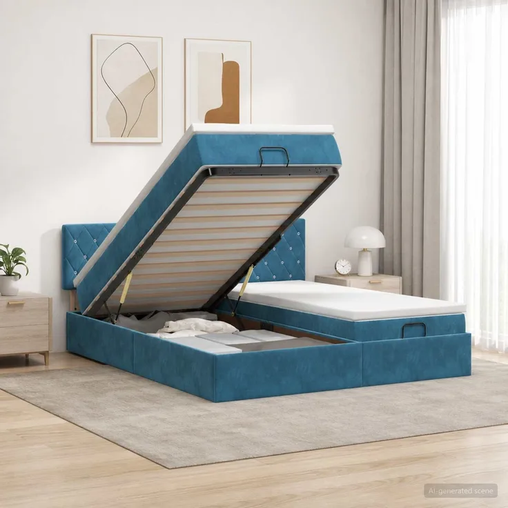 vidaXL Ottoman-Bett mit Matratze und LED Dunkelblau 180 x 200 cm Samt 3457318