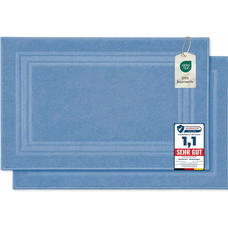 Komfortec Badematte Badvorleger aus 100% Baumwolle, 50x70 cm Duschvorleger, Waschbar Duschmatte, Frottee, Rechteckig, 600 g/m², 2er Set, Saugfähig & Schnelltrocknend