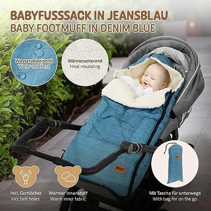 Joyz Fußsack Babyfußsack aus Fleece mit Reißverschluss Winterfußsack, Babyschlafsack Blau bei 40°C waschbar 94x48x10cm inkl. Tasche – Bild 3