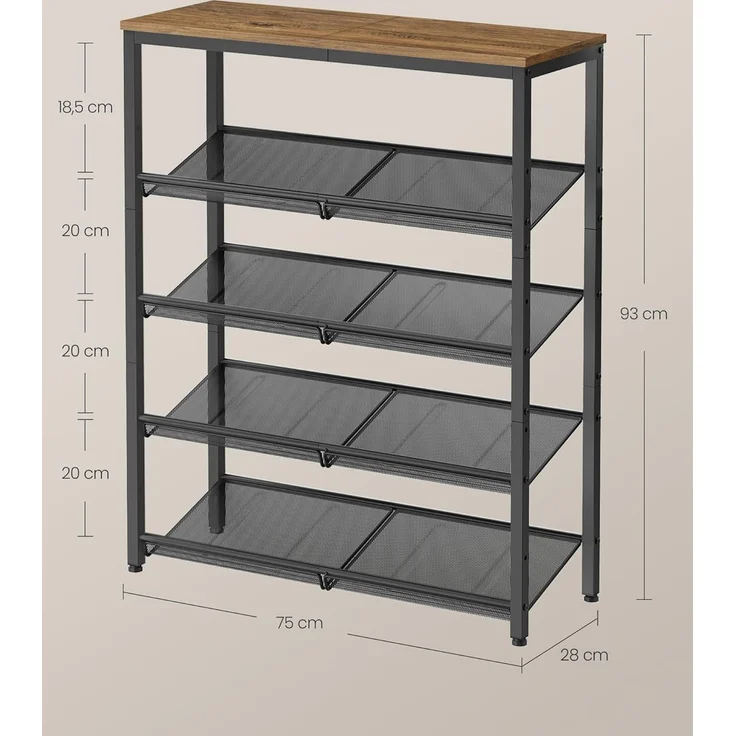 Vasagle 'LBSDE038K01' Schuhregal 5-stöckig, honigbraun-tintenschwarz, 28 x 75 x 93 cm – Bild 3