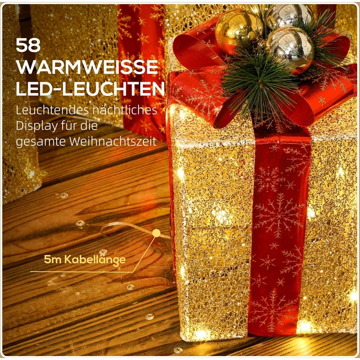 Outsunny LED Weihnachtsdeko, Stahl, Polyester, Gold, 25,5L x 25,5B x 35H cm – Bild 5