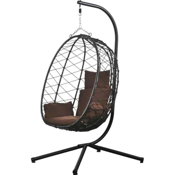 Luxus Hängesessel NEW XXL Gestell mit Korb Schwarz und Kissen Dunkel Braun – Bild 2
