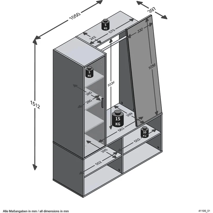 Garderobenschrank >AUMA 1< in weiß - 105x151,3x39,7cm (BxHxT) – Bild 5