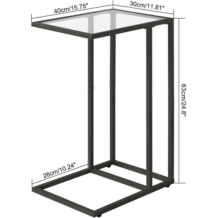 Beistelltisch Laptoptisch Glastisch Schwarz Hartglas Metallgestell – Bild 3