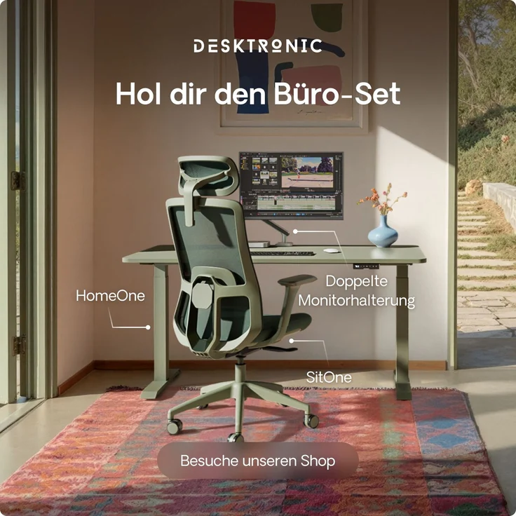 Desktronic HomeOne Elektrisch höhenverstellbarer Schreibtisch 160x80cm Grün/Weiß mit Memory-Funktion, Anti-Kollisions Technologie, USB-A und USB-C-Ladeanschlüssen – Bild 9