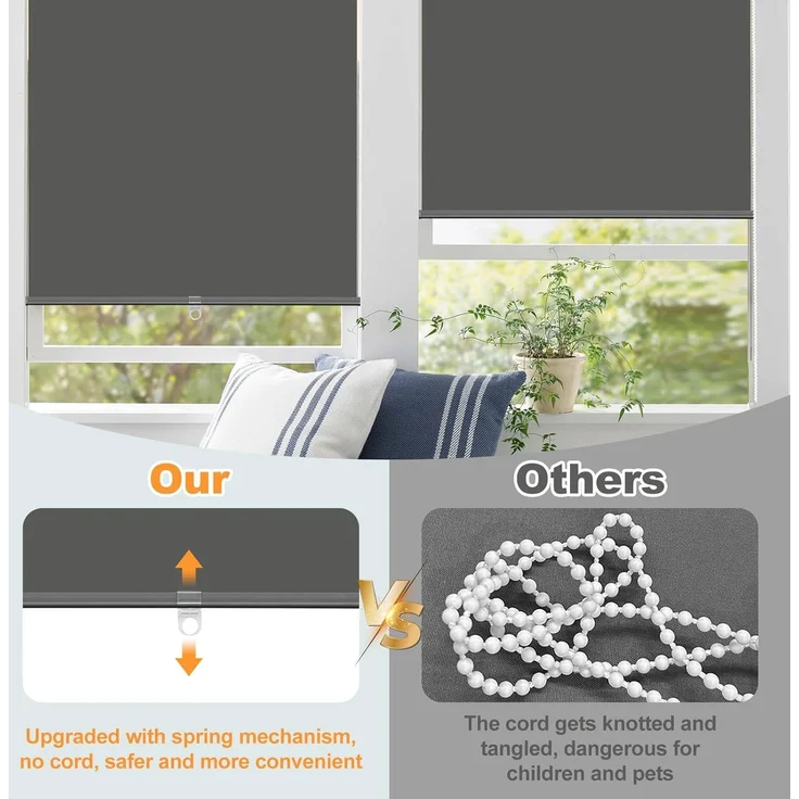 WOLTU Verdunkelungsrollo ohne Bohren, Klemmfix Thermorollo innen, Sicht- & Sonnenschutz Rollo, Schnurlos, Klemmrollo für Fenster & Türen, 70x150 cm, Anthrazit – Bild 5