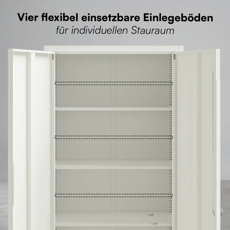 STEELSØN 'Regulus' Aktenschrank, Metall, weiß, 175x40x80 cm, abschließbar, Metallschrank mit 5 Fächern, geeignet als Werkzeugschrank – Bild 7