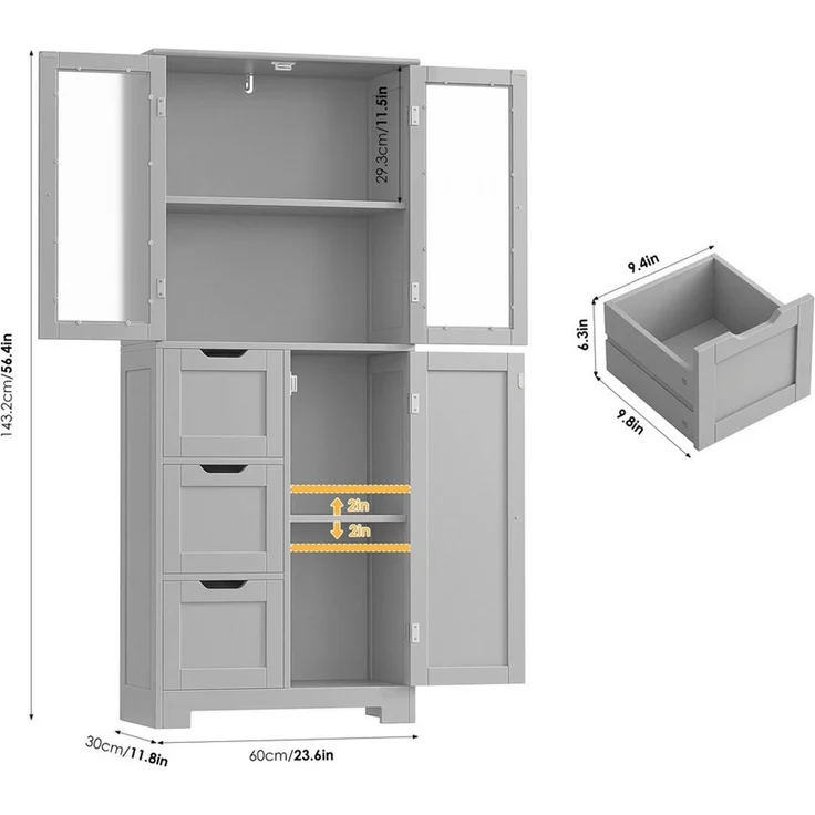 HOMECHO Hochschrank Badezimmerschrank mit 3 Türen und 3 Schubladen – Bild 4
