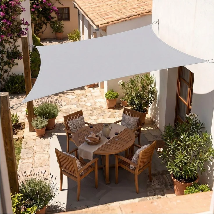 SUNULA Sonnensegel Balkon 160g/m² Polyester UV Schutz Sonnenschutz Terrasse Garten, Rechteckig, Hellgrau 2 x 3 m – Bild 1