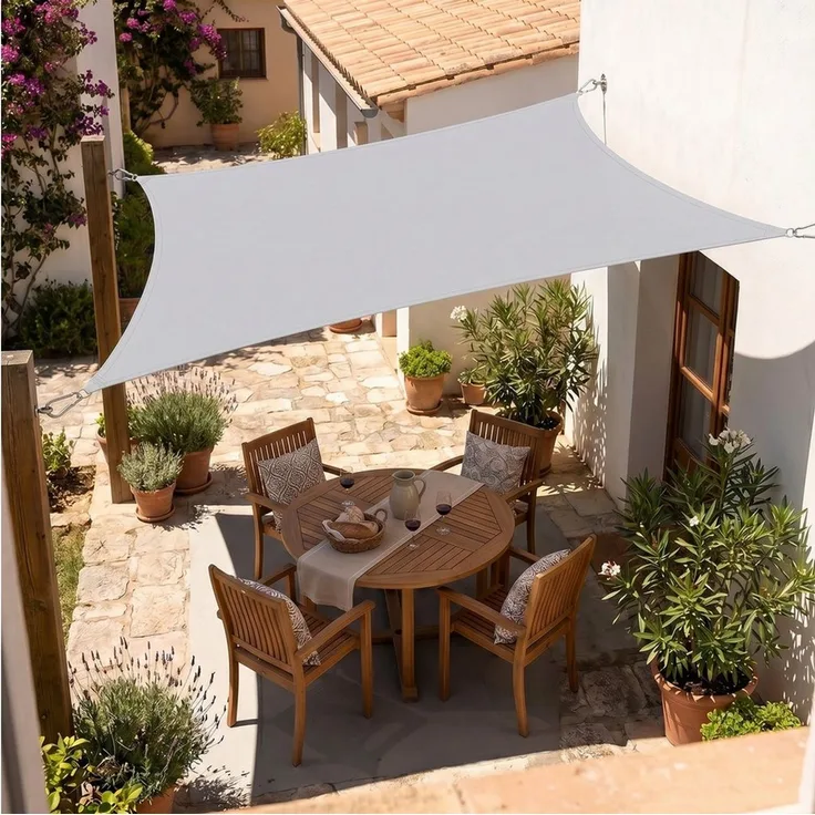 SUNULA Sonnensegel Balkon 160g/m² Polyester UV Schutz Sonnenschutz Terrasse Garten, Rechteckig, Hellgrau 2 x 3 m